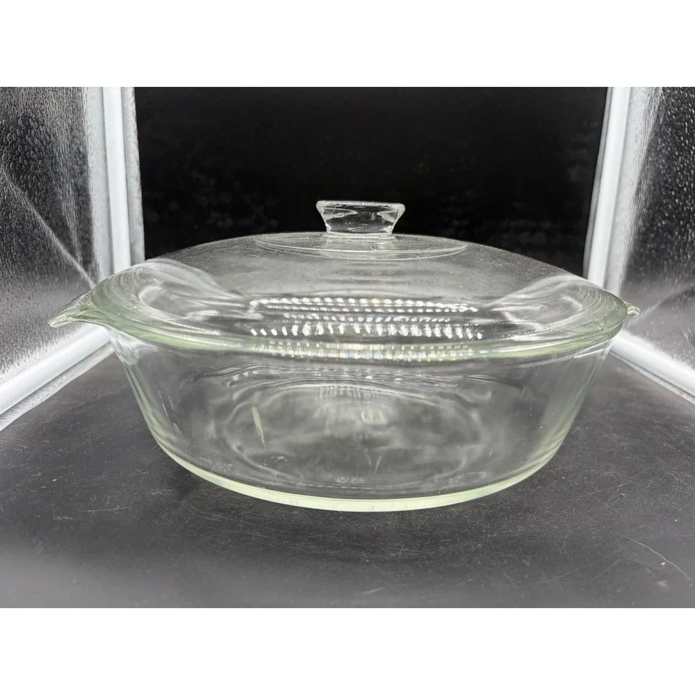 Anchor Hocking Clear Glass Round Casserole Dish with Lid 2 Quart‎ USA Made